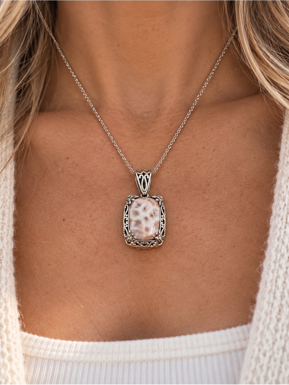 Turtle Sterling Silver Pink Natrolite Pendant